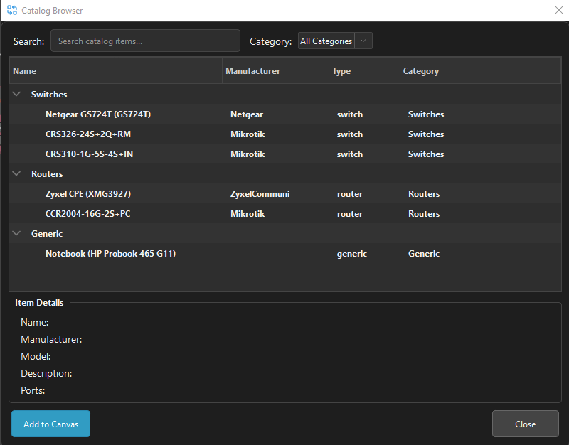 Screenshot of Catalog Manager Interface